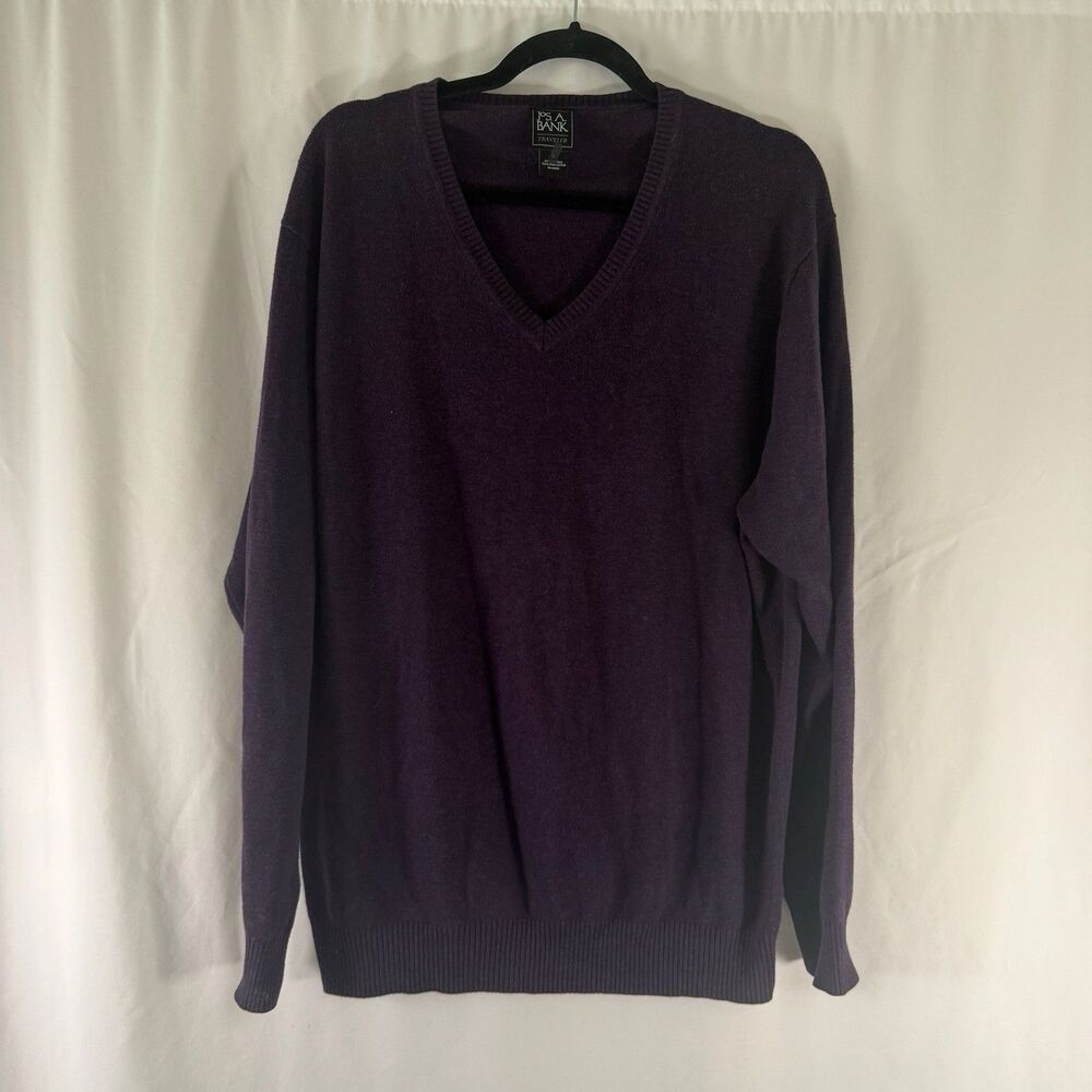 Jos A Bank Sweater Men's XL Purple Vneck 100% Pima Cotton Long Sleeve Pullover